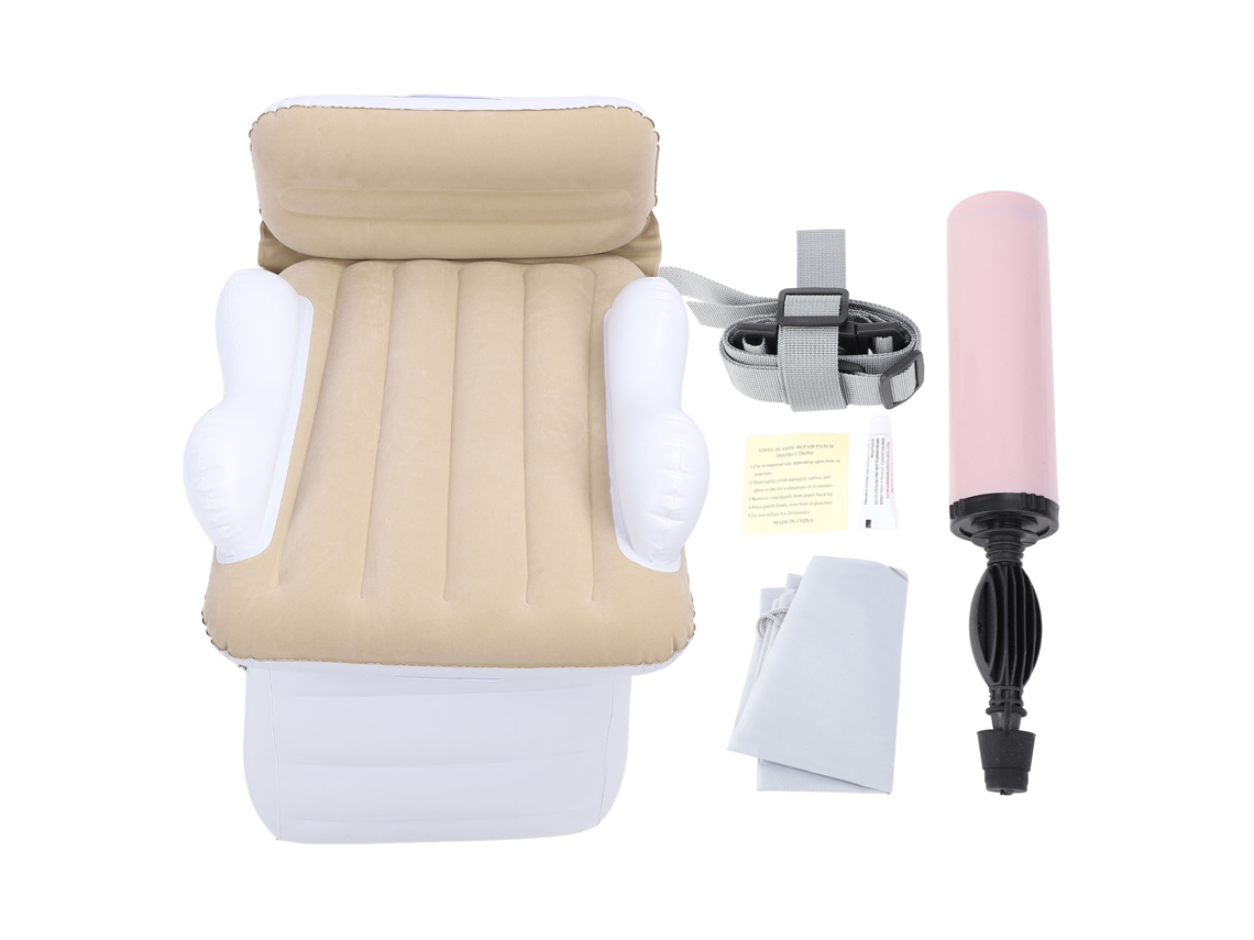 Colchón hinchable para niños para avión, tren o coche. Inflado rápido. Extensor de asiento antifugas. Color beige.