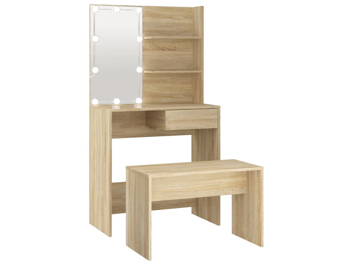Juego De Tocador Con Led VIDAXL Marrón Madera contrachapada (74.5x40x141 cm )
