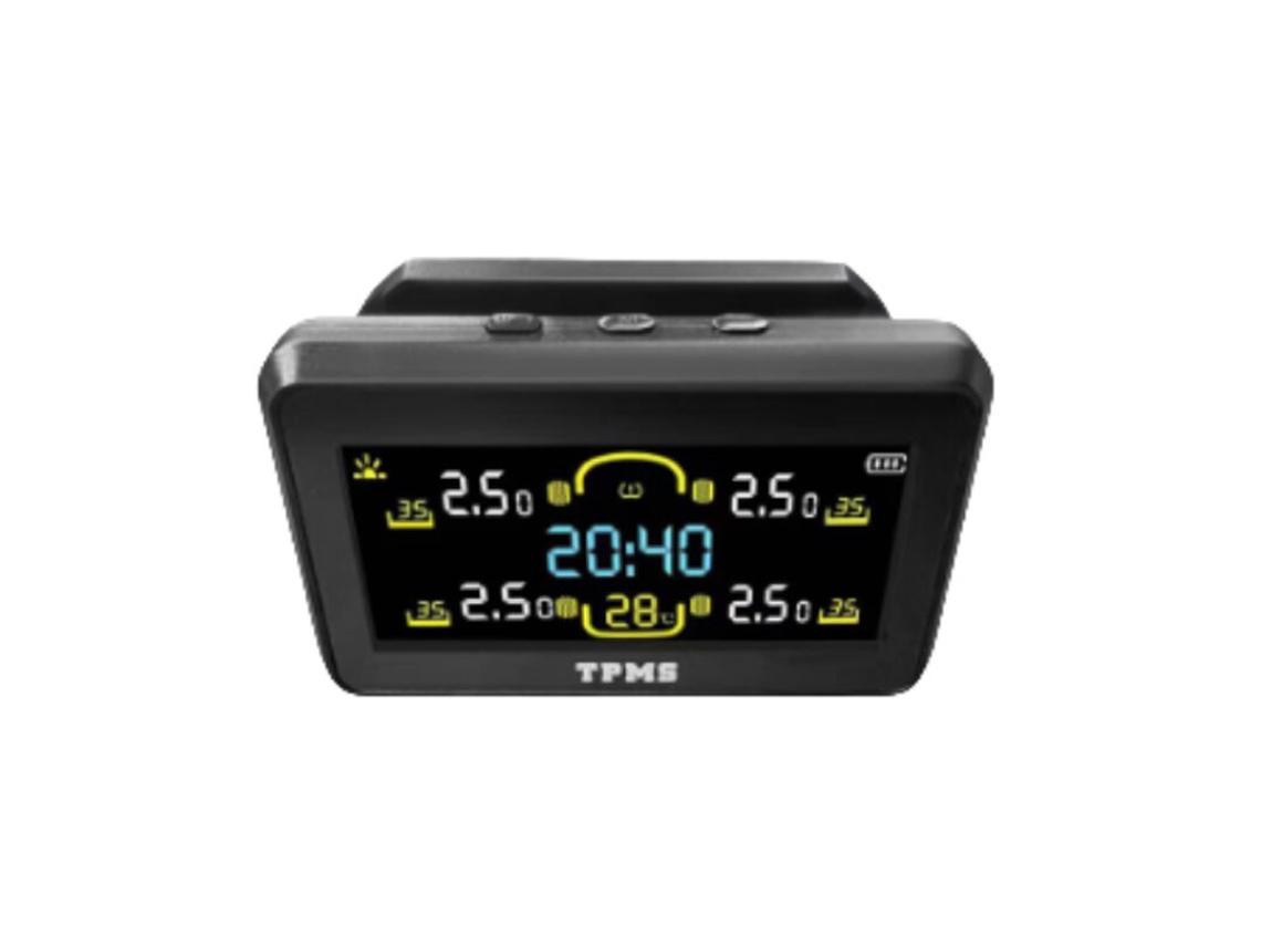 Pantalla LCD grande para espejo retrovisor interior de coche, sistema de monitoreo de presión de neumáticos TPMS, visualización del tiempo de carga solar con 4 sensores