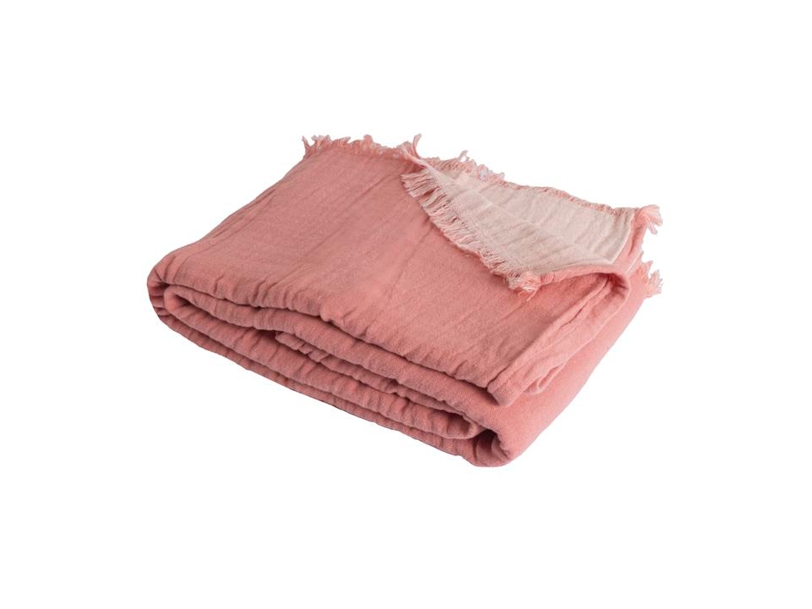 Manta Plaid 100% Algodón Rosa Salmón Con Flecos 180x220cm Bitald