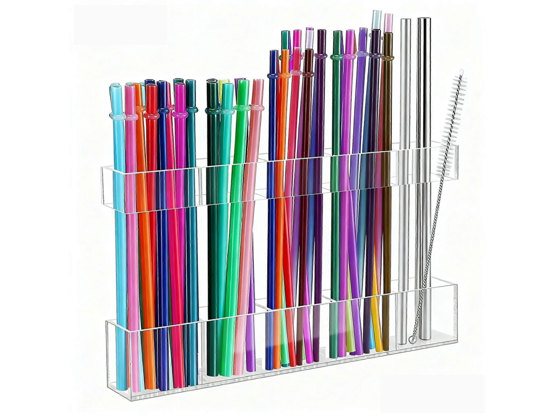 Dispensador de pajitas de acrílico con cinta adhesiva, organizador transparente e higiénico para la encimera de la cocina. GOKOCO