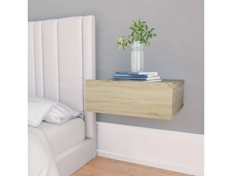 MAISON EXCLUSIVE Mesita noche flotantes contrachapada color roble 40x30x15 cm