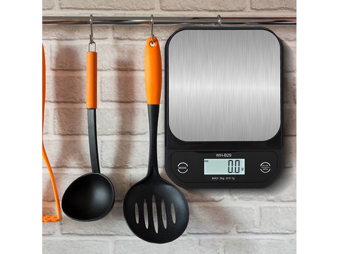 Balanza electrónica portátil con pantalla LED, resistente al agua, para cocina y panadería.