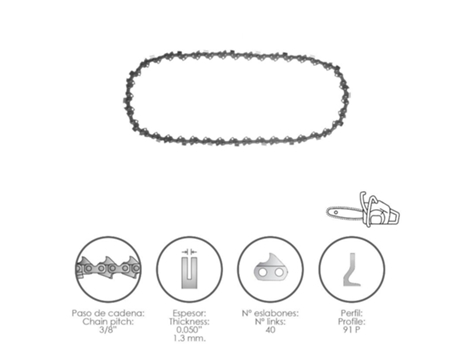 Cadena motosierra 3/8 / 0.050 1,3 mm. / 40 eslabones / 91 p
