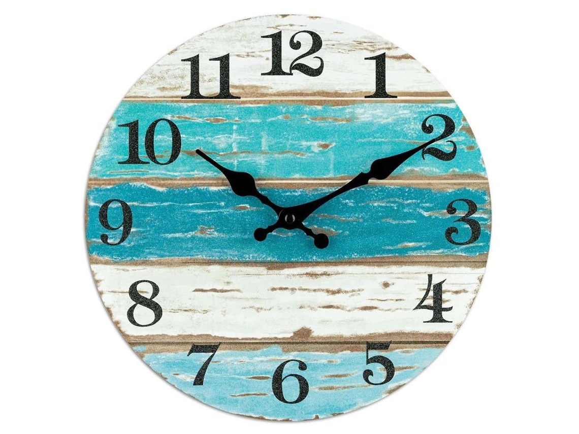 Reloj De Pared Con Temática De Playa Azul, Funciona Con Pilas, 25 Cm, Para Uso Doméstico.