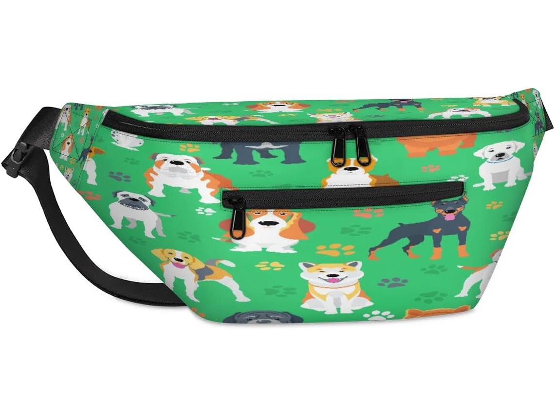 Bolso de hombro con estampado de huellas de perro, poliéster, 38x25x19 cm
