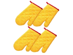 4 Guantes De Horno, Adecuados Para Cocina, Asar Y Barbacoa, Material Poliéster Y Algodón, Resistentes Al Deslizamiento Y Lavables Amarillo