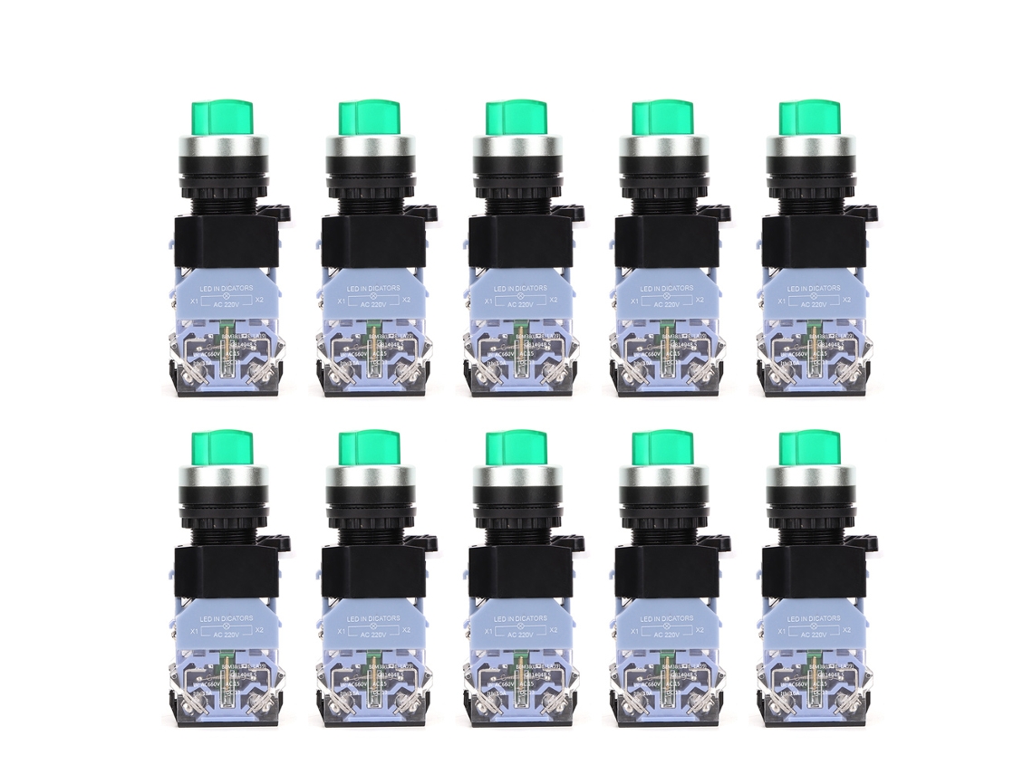 10pcs Interruptor Selector Rotativo De Bloqueo Automático Bem38-20xd/31 22mm 3 Posiciones Con Indicador Verde