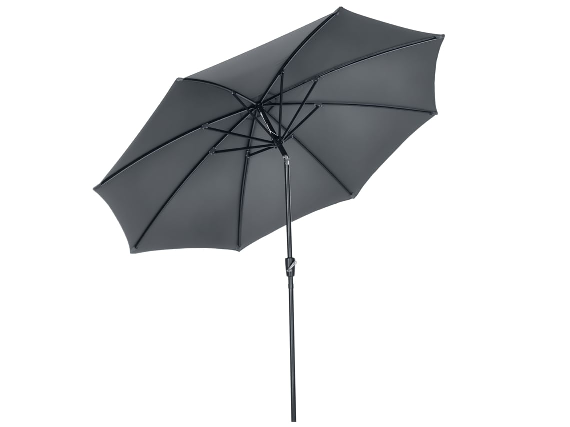 Sombrilla de jardín Ø300x252 cm con manivela basculante para patio y terraza, color gris.
