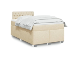 Cama Box Spring Con Colchón Tela Color Crema 120x200 Cm
