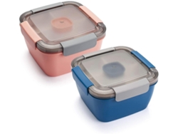Recipiente De Ensalada Para Almuerzo, Boles De 52 Oz Con 3 Compartimentos Y Contenedor De Salsas, Azul+rosa