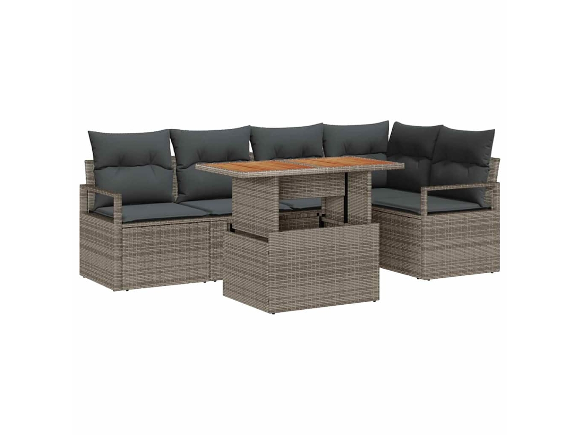 Maison Exclusive - Juego de comedor de jardín de 6 piezas, gris y marrón
