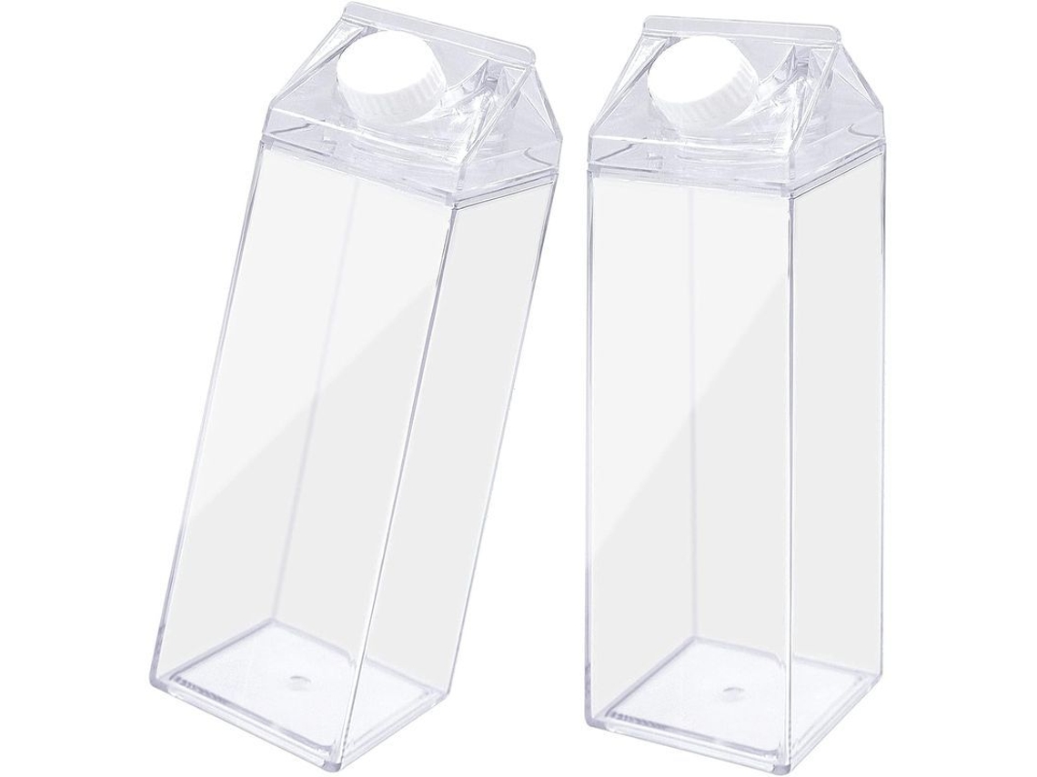 Paquete De 2 Botellas De Leche Cuadradas Transparentes Reutilizables De 500 Ml Para Bebidas.