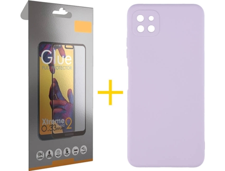 Funda y Protector de Vidrio Full 1x Samsung Galaxy A22 5G SKYHE Silicona Líquida Lila