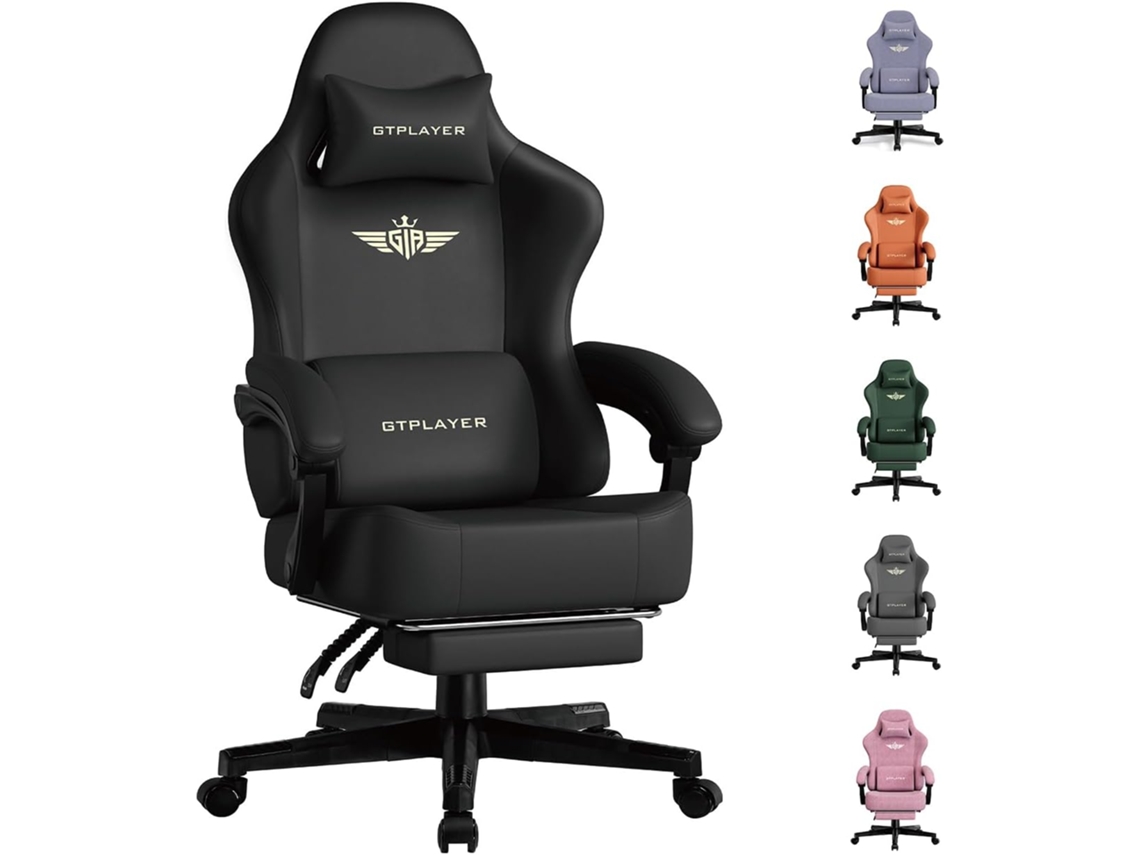 Gtplayer Silla De Juegos Con Apoyo Para Pies Para Adultos, Cuero, Negro