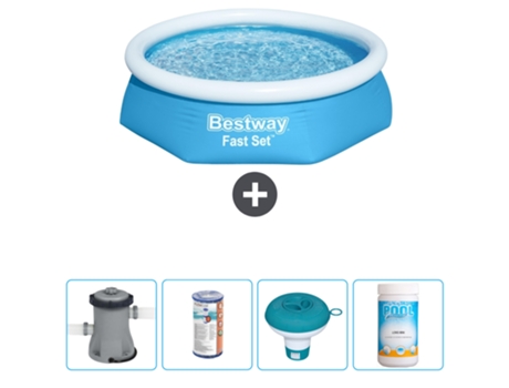 Piscina hinchable redonda Fast Set BESTWAY - 244 x 61 cm - Azul - Bomba incluida Filtrar - flotador de cloro - Cloro