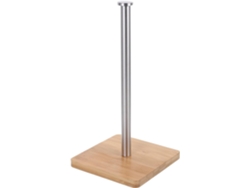 Soporte Vertical Para Rollos De Papel De Cocina De Acero Inoxidable Y Bambú.