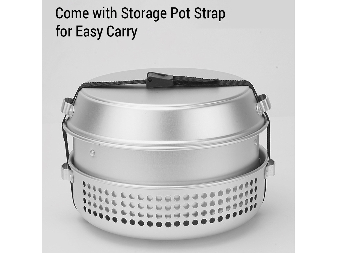 Kit de hornilla de camping 2026 con ollas y utensilios para acampar y hacer senderismo en aluminio ligero y portátil.