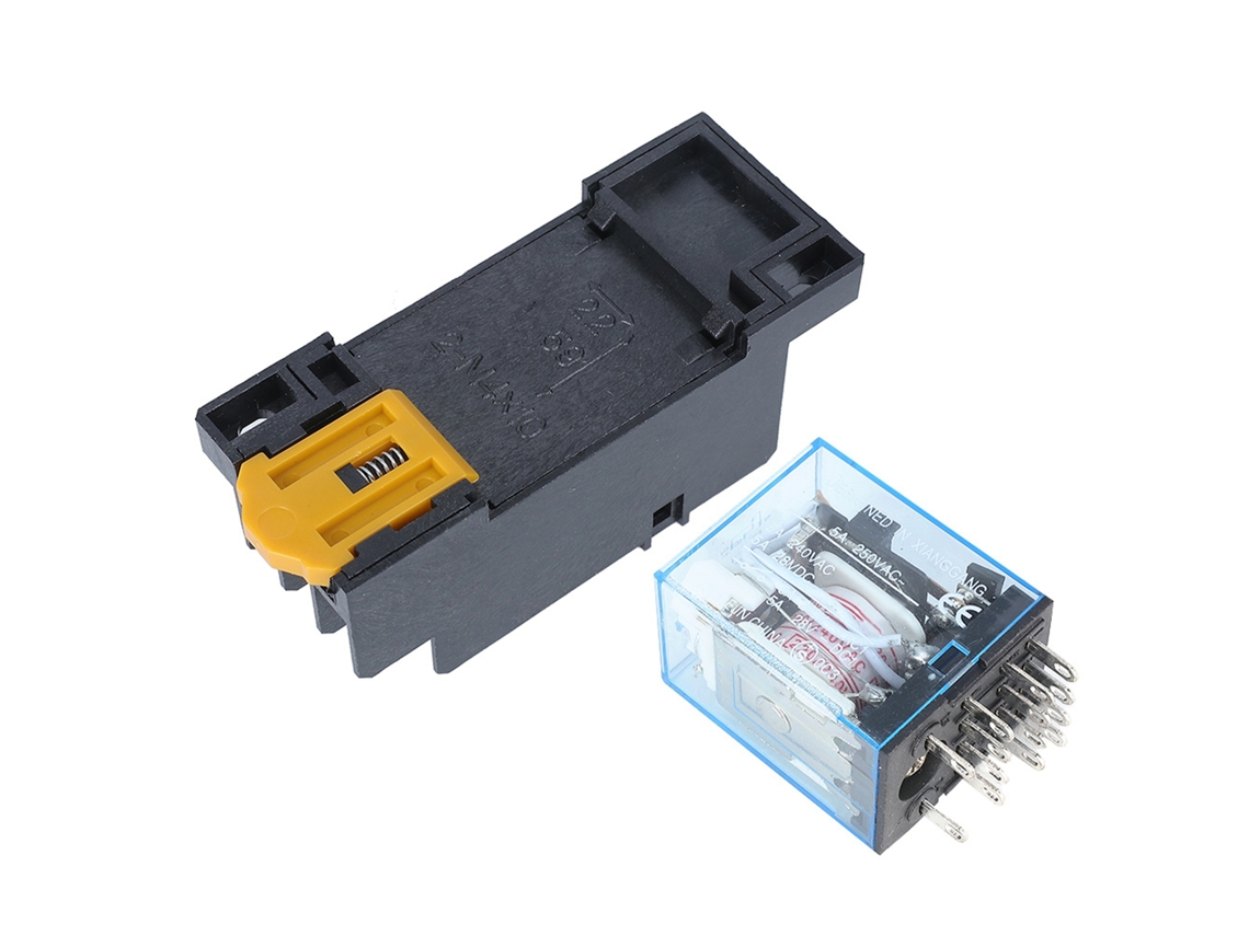 Relé My4nj De 14 Pines Con Base, Bobina Pequeña, 4 Contactos Normalmente Abiertos (no) Y 4 Contactos Normalmente Cerrados (nc), 12 V Cc Para Equipos Electrónicos.