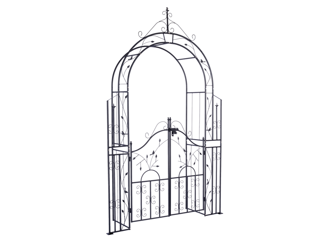 Relaxdays Arco Para Rosas Con Puerta, Acero, Jardín, Al X An X F: 235 X 144 X 45 Cm, Para Trepadoras, Negro