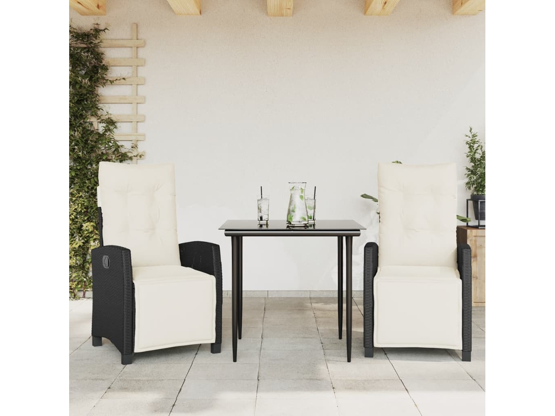 Juego de comedor de jardín de 3 piezas con cojines de mimbre negros de DKD Home Decor