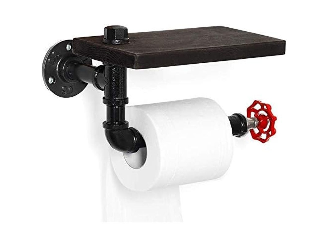 2026-porta Rollos De Papel Higiénico Con Estante De Madera Rústica Y Tubo De Hierro Para Baño Y Lavandería