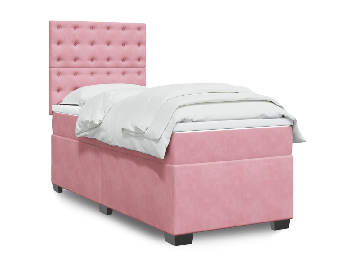 Cama Box Spring Con Colchón Terciopelo Rosa 90x200 Cm