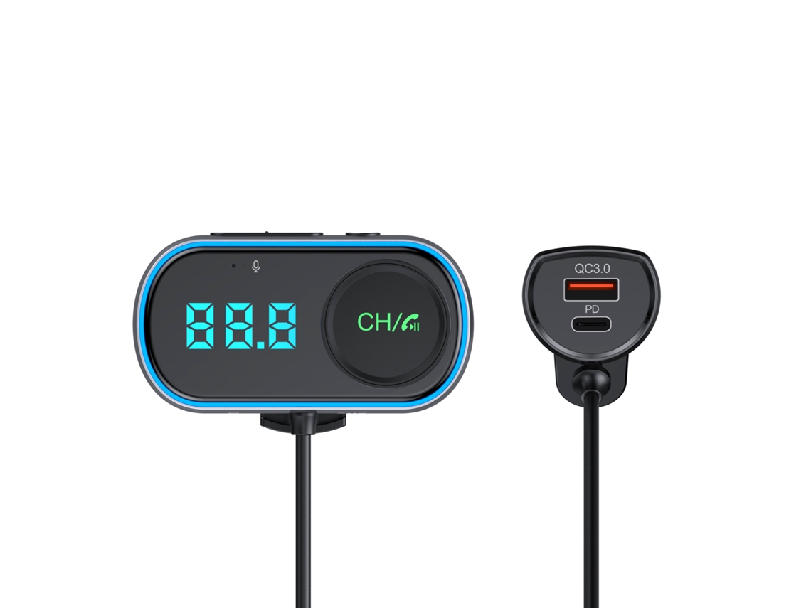 Transmisor FM Bluetooth V5.0 para ventilación de coche T78, 30 W PD + cargador rápido QC3.0, reproductor de música Hi-Fi, llamadas manos libres, disco U A