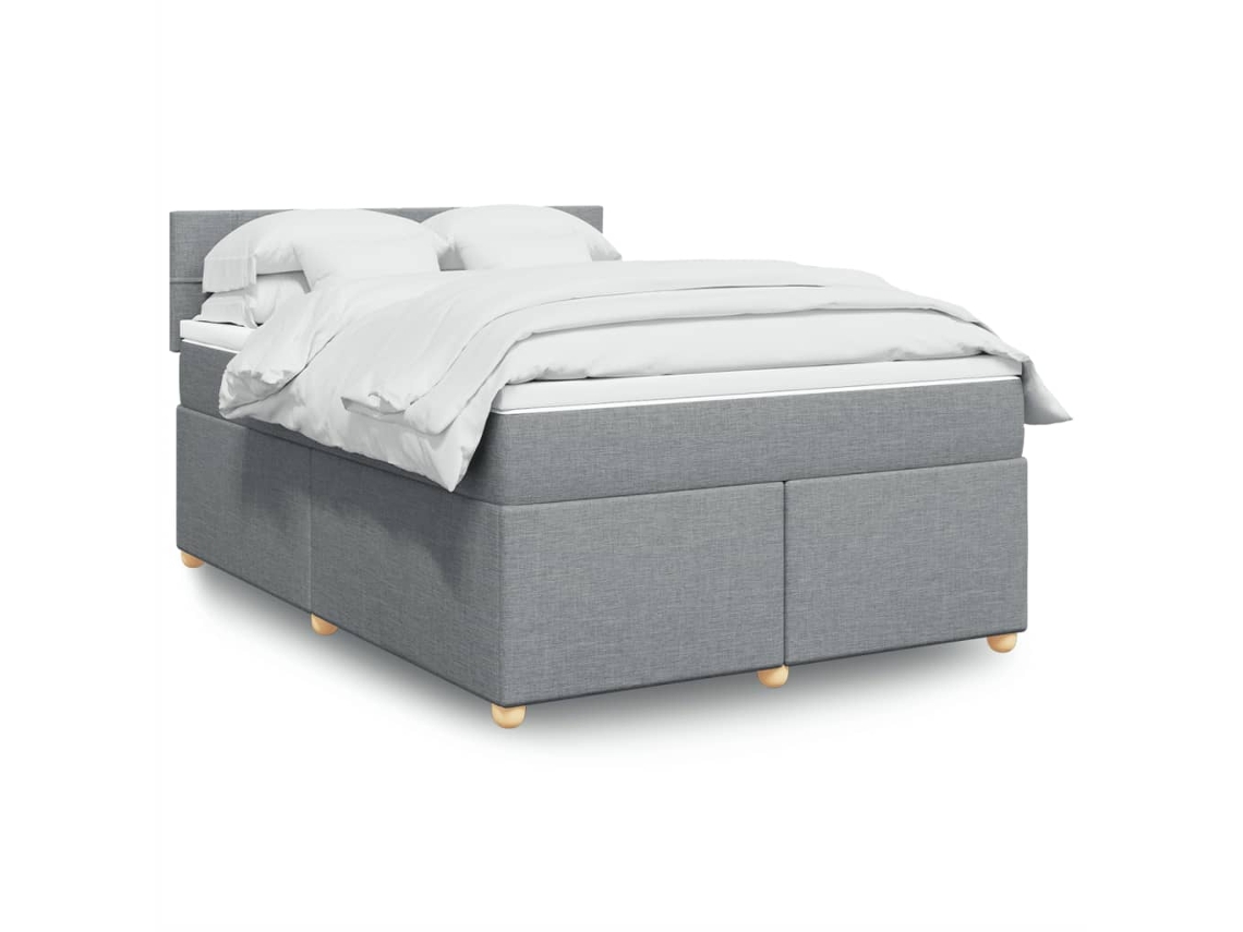 Cama Box Spring Con Colchón Tela Gris Claro 140x200 Cm