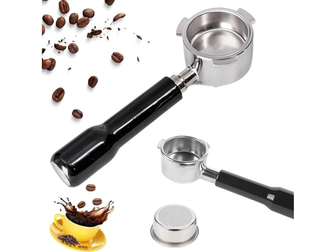 JILLIOPER Portafiltro sin fondo para cafeteras espresso, portafiltro de acero inoxidable de tres asas de 51 mm con diseño sin fondo y mango ergonómico, mejora l