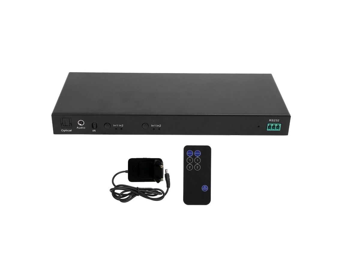 Conmutador De Interfaz De Vídeo Hd Con 2 Entradas Y 2 Salidas, 4k A 30 Hz. Conmutador Sencillo Plug And Play Con Mando A Distancia.