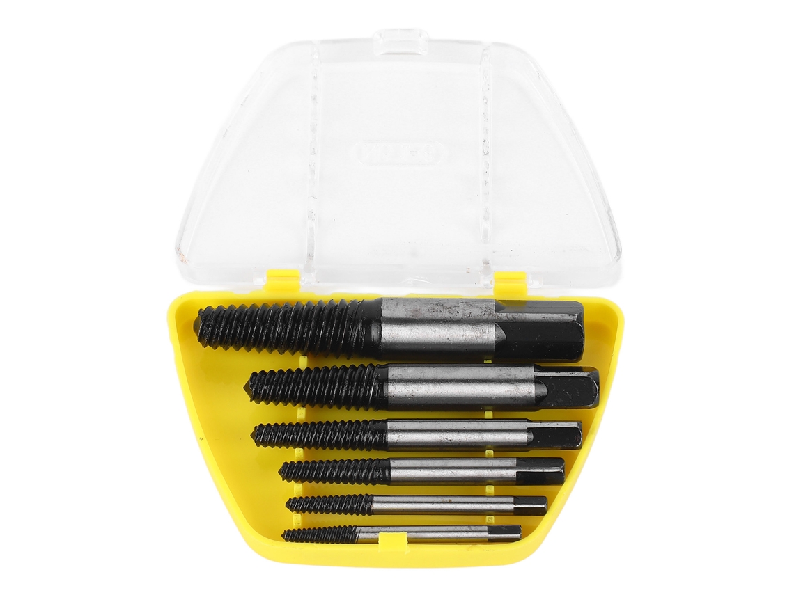 6 Extractores De Tornillos Para Tornillos Dañados Con Estuche Amarillo Para Reparaciones Domésticas Y Automotrices.