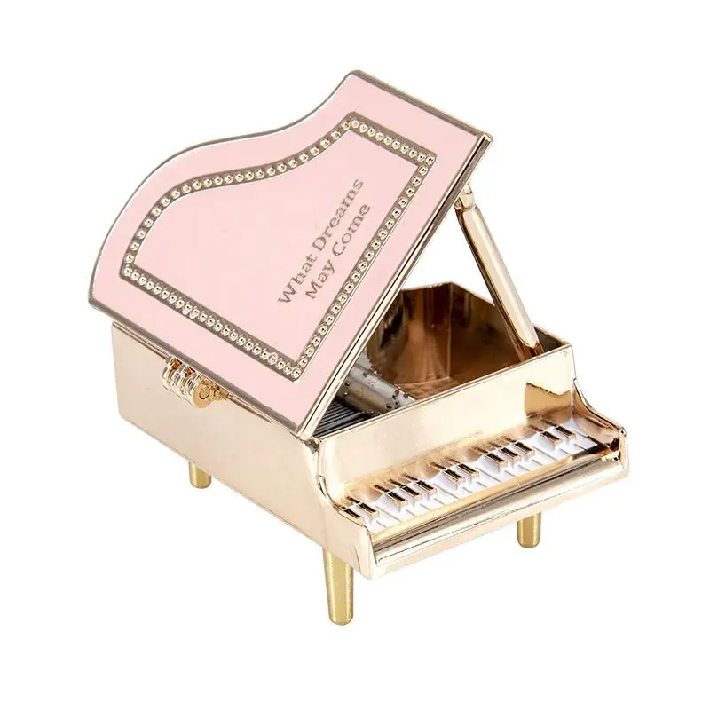 Caja de música de aleación metálica con forma de piano en miniatura (simulación) MDUG (rosa)