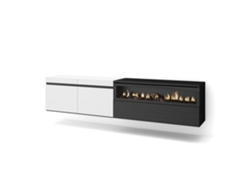 Mueble TV Televisión 200x45x35cm Para TV hasta 80 Chimenea eléctrica Colgado Suspendido Blanco y negro