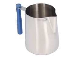 Jarra para espumar café de acero inoxidable de 600 ml, resistente a golpes, con asa desmontable, color azul