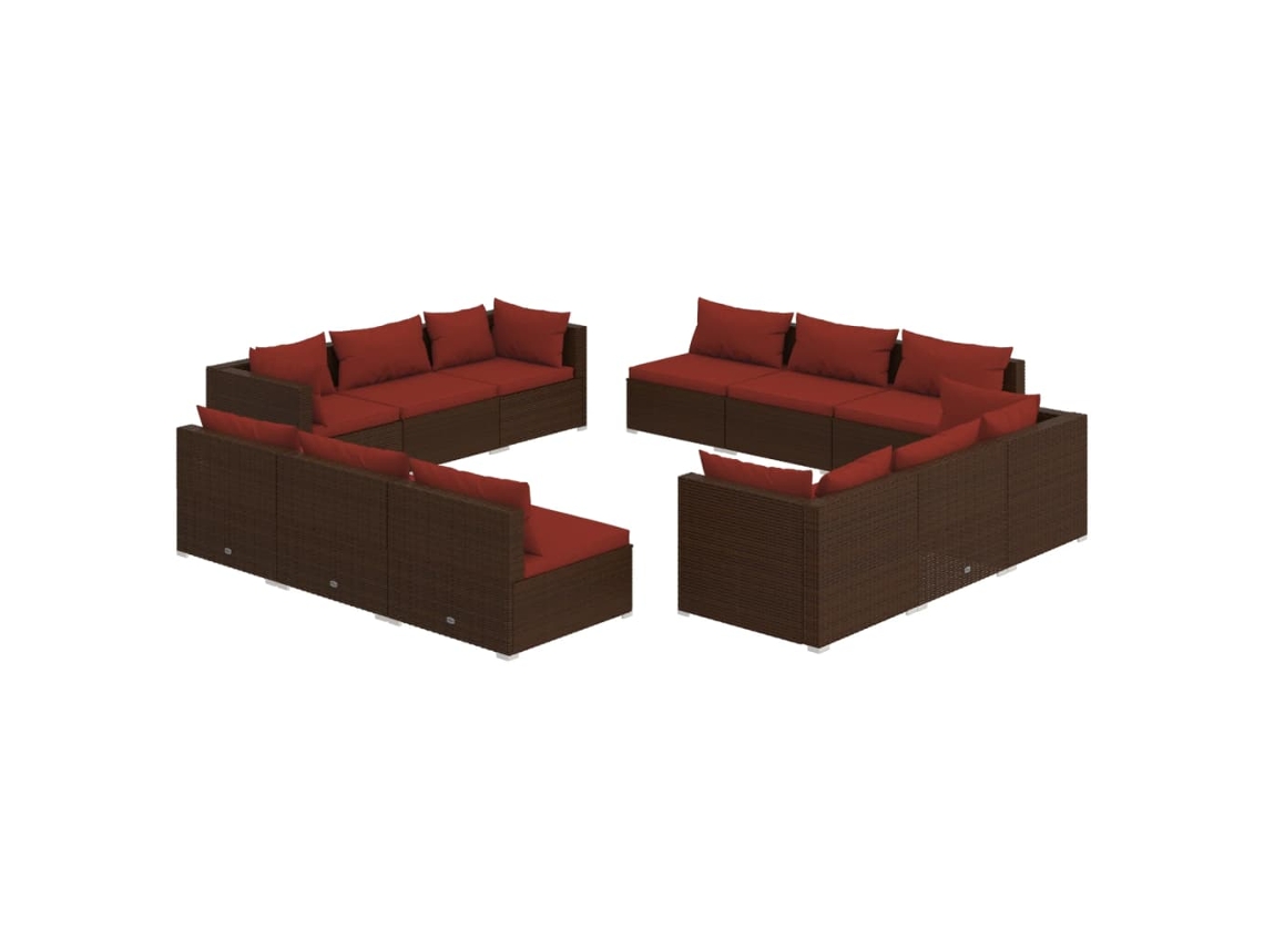 vidaXL Set muebles de jardín 12 pzas y cojines ratán sintético marrón