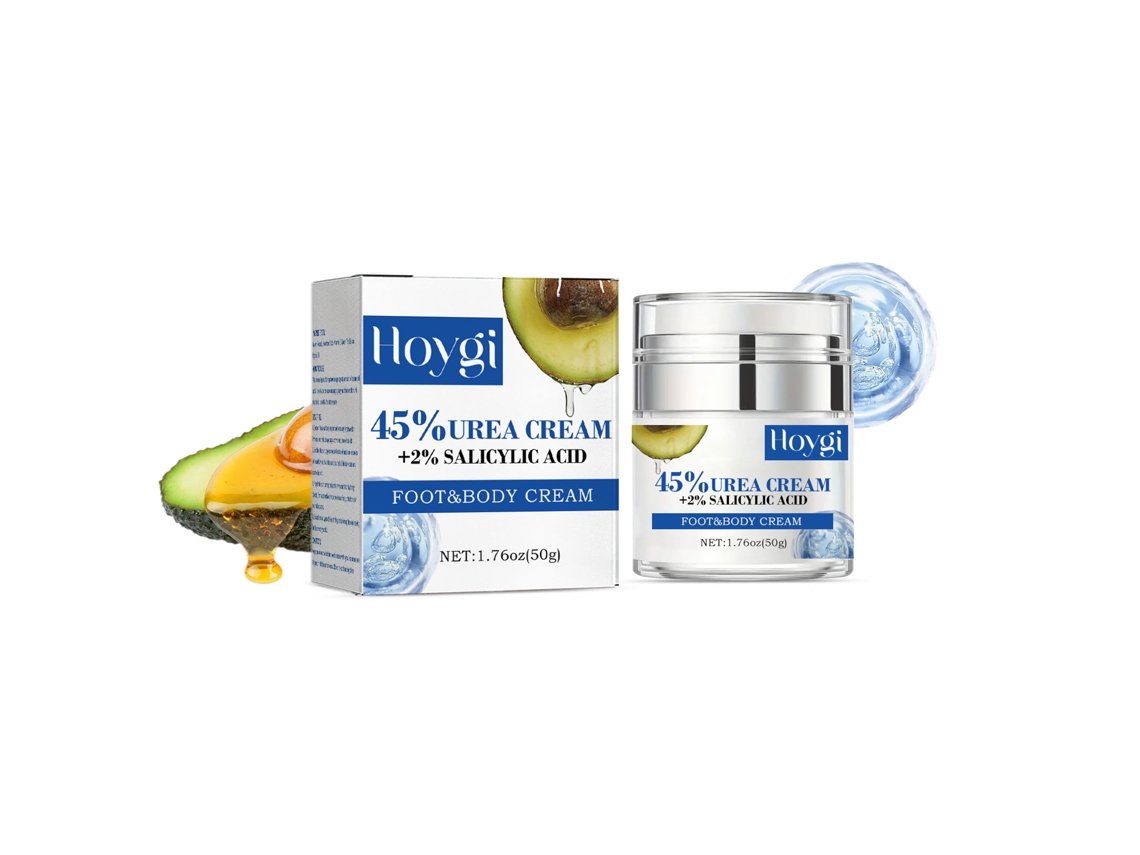 Crema hidratante para manos y pies con nutrientes esenciales.
