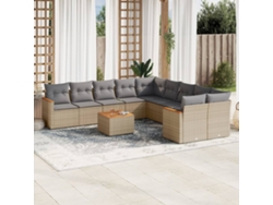 Conjunto de sofá de jardín de 11 piezas con cojines, mimbre sintético beige, DKD Home Decor