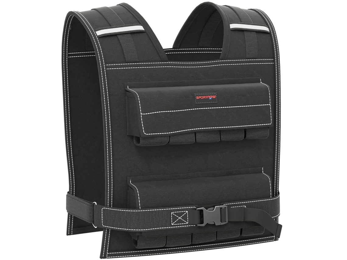 Chaleco Lastrado Ajustable, Capacidad De 20 Kg, 20 Pesas, Tiras Reflectantes, 50x40 Cm, Negro.