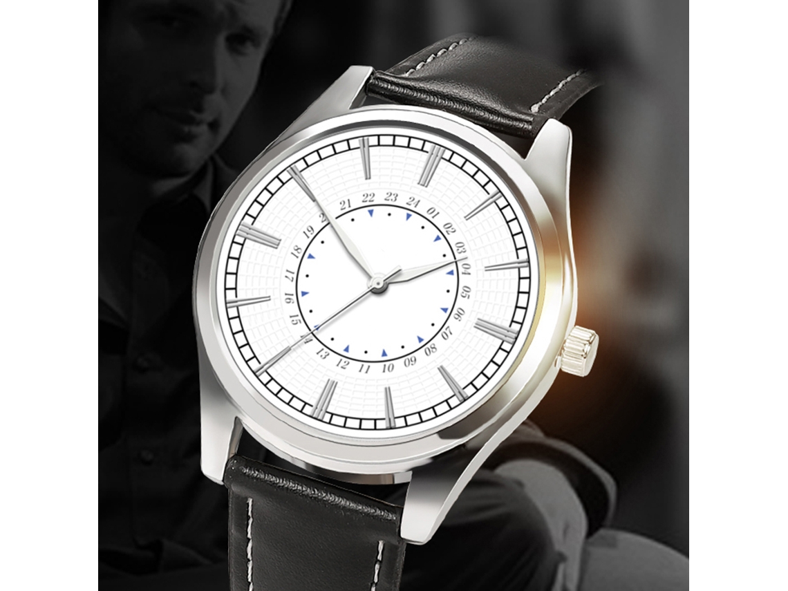 Reloj De Negocios Para Homens Com Pulseira De Couro Pu E Mostrador Redondo Reloj De Quartzo