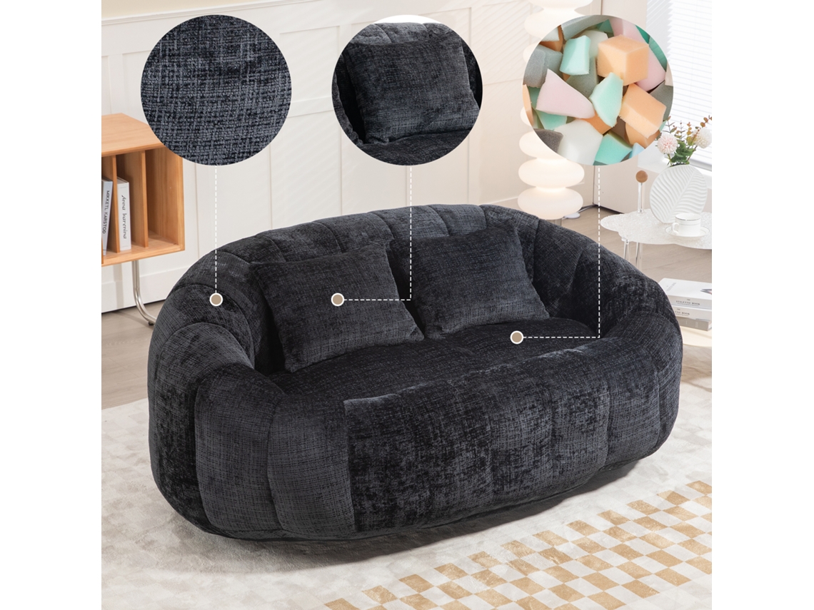 Sofá Puff - Asiento Cómodo Y Resistente, Respaldo Alto, Interior Y Exterior - Negro