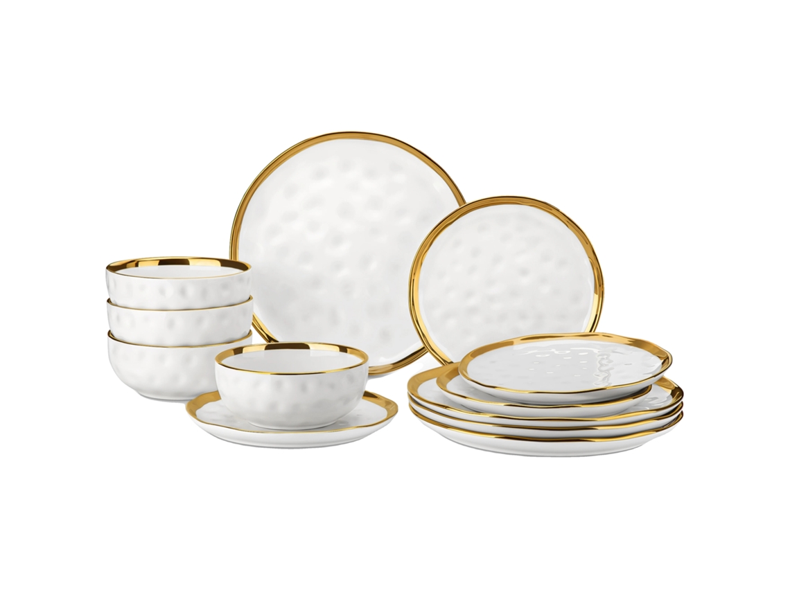 Juego de vajilla, diseño elegante, cerámica duradera, blanco, 12 piezas OEM