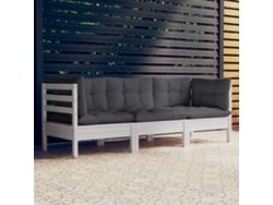 Sofá de jardín de 3 plazas con cojines antracita en pino macizo, Dkd Home Decor