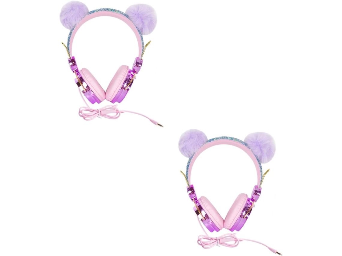 Auriculares De 2 Piezas Para Niños Y Niñas Con Micrófono, Diseño Brillante Y Bola De Pelo, Volumen Limitado, Cómodos