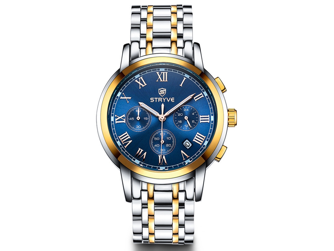 Reloj De Negocios Para Hombre (dorado Y Azul), Seis Manecillas, Calendario, Multifuncional.