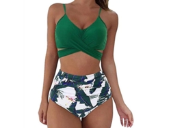 2026-traje De Baño De Dos Piezas Para Mujer De Talle Alto Leopardo Cheetah Con Bikini Ucx S Verde