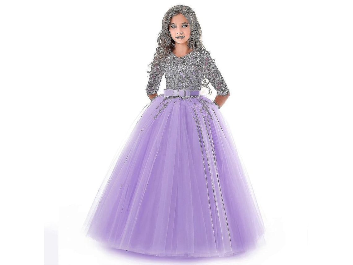 Vestido De Fiesta Princesa Para Niñas Con Encaje Longo Formal Purple 4-14 Años Doce 378 Morado