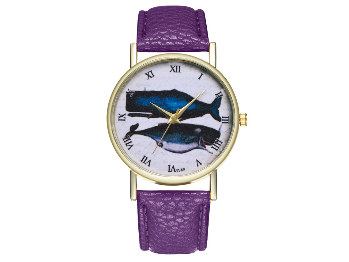 Reloj De Pulsera De Cuarzo Con Correa De Cuero Pu Patrón Tiburón Zhoulianfa (morado) Unisex