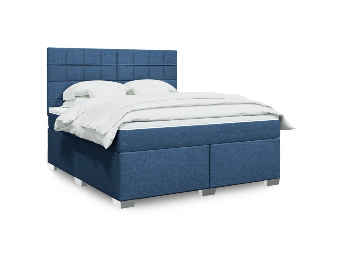 Cama Box Spring Con Colchón Tela Azul 180x200 Cm