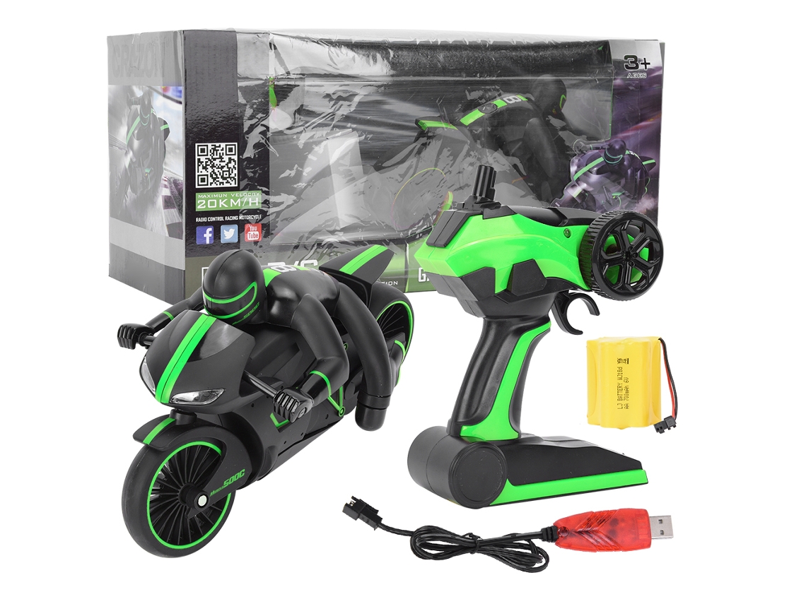 Brinquedo Moto Controle Remoto Elétrica 2.4ghz Com Luz 4 Canais Verde Claro